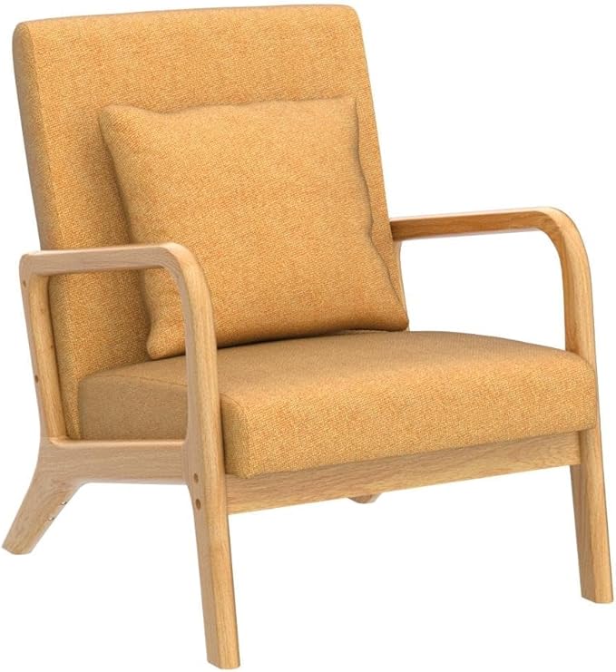 ELUCHANG Mid-Century Modern Accent Chair Upholstered Premium Linen Fabric Armchair with Wooden Frame LegsComfy Living Room Chairs Lounge Chair for Bedroom (Yellow 2 PCS)