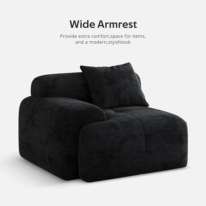 Modern L-Shaped Modular Sectional Sofa for Living RoomOversized 3-Seater Couch with Deep Seat and Movable Ottoman – No AssemblyComfortable Corduroy Fabric Boneless Sofa(Dark Gray) (Black)