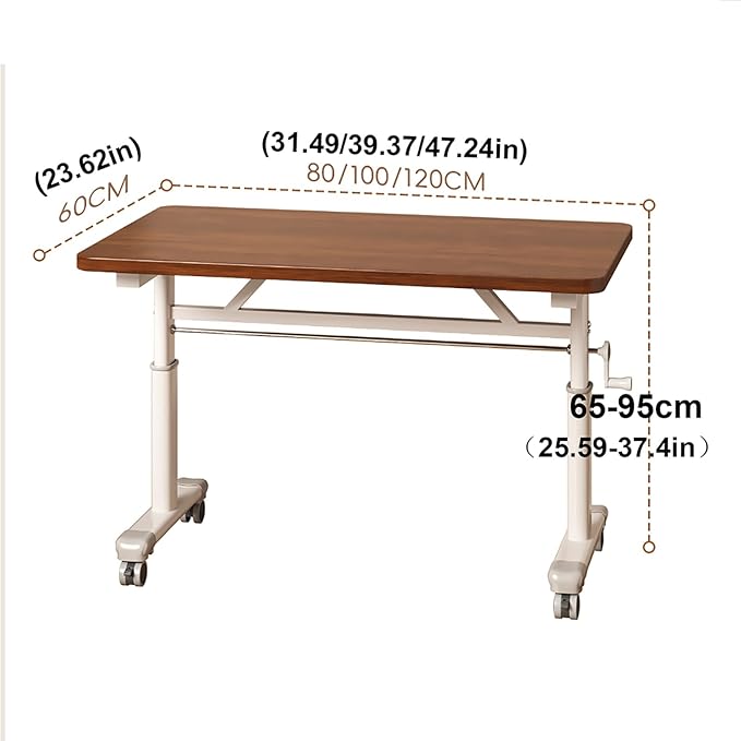 Manual Adjustable Desk Standing Desk Study Table Gaming Desks Movable Writing Table Computer Desks for Home Office Workstation Multifunctional Bedside Table(Gray80cm/31.49in)