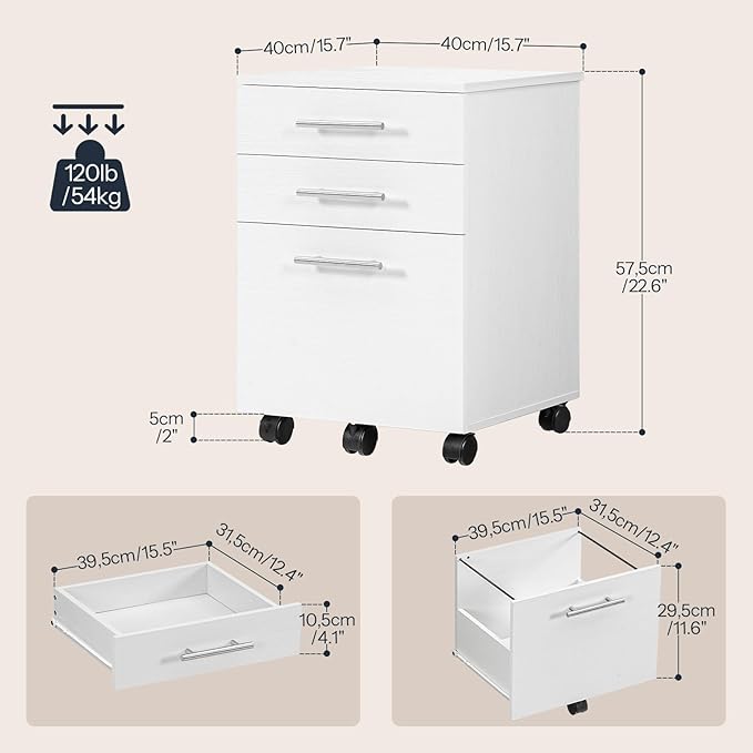 HOOBRO 3-Drawer File Cabinet Wooden Under Desk Filing Cabinet fits A4/Letter Size for Home Office Small Rolling Storage Drawer Chest Printer Stand with Drawers White WW02WJ01G1
