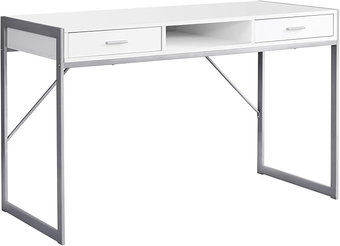 Monarch Specialties Contemporary Laptop Table with Drawers and Shelf Home &amp Office Computer Desk-Metal Legs 48 L White