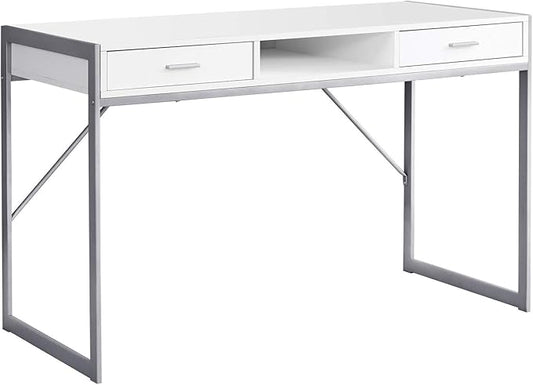 Monarch Specialties Contemporary Laptop Table with Drawers and Shelf Home &amp Office Computer Desk-Metal Legs 48 L White