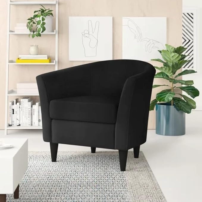 Stylish Black Faux Leather Lounge Chair Living Room 31.5'' Wide Modern Style Solid and Engineered Wood Frame Black Tapered Dowel Legs | Foam Seat Material Tight Back Pretty Coal Shade Durable