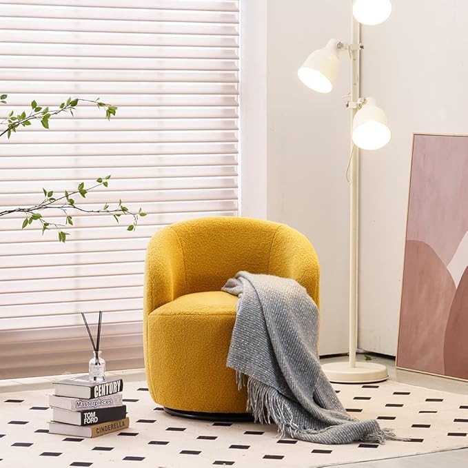 Antetek Small Swivel Chair Club 360 Degree Swivel Barrel Chair Modern Leisure Arm Chair for Nursery Living Room Hotel Bedroom Office Lounge Yellow