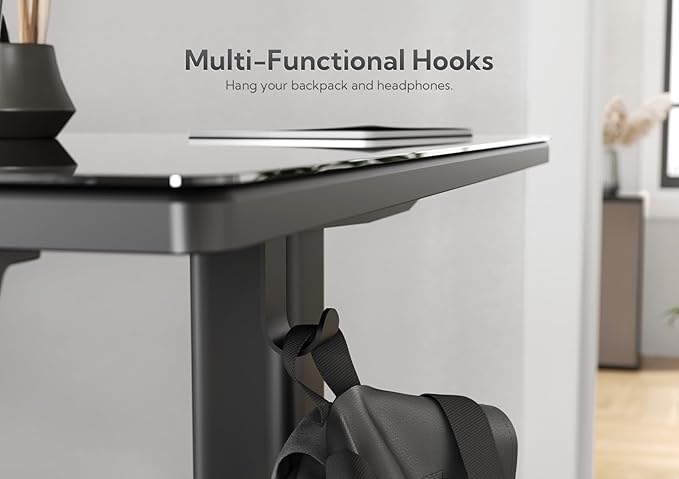 Glass Standing Desk 40 X 24 Inch Electric Stand Up Desk with Hook and Multi-Function Keyboard Quick Install Home Office Computer Desk (Black 40 X 24 Inch)