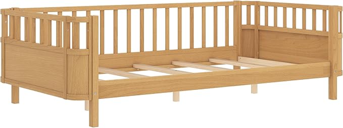 Bellemave Twin Size Montessori Bed with Fence and Slats Natural