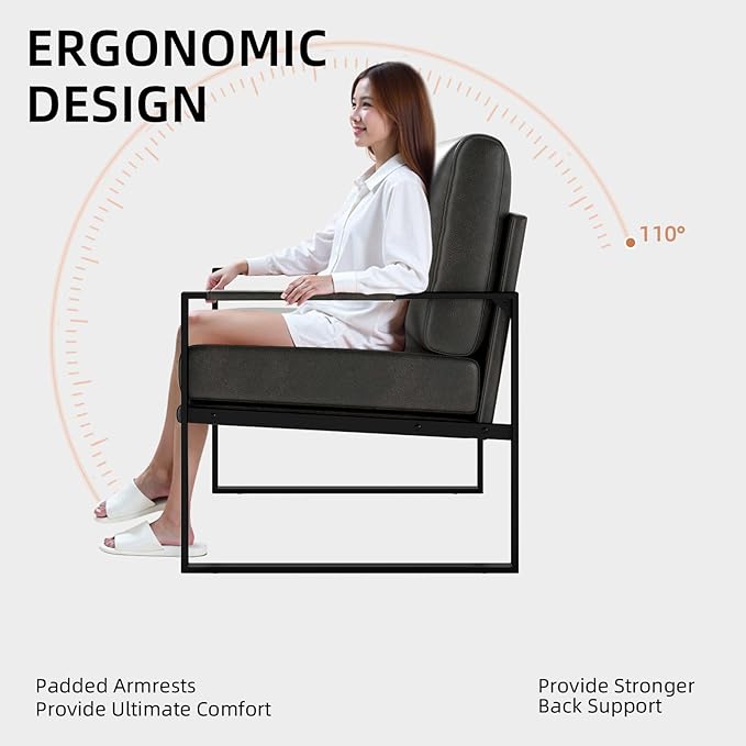 Mid Century Modern Faux Leather Accent Chair Set of 6 Metal Framed Armchair with Extra Soft Removable Seat Cushion &amp Backrest for Living Room Bedroom Waiting Room Easy to Clean (6Dark Grey)