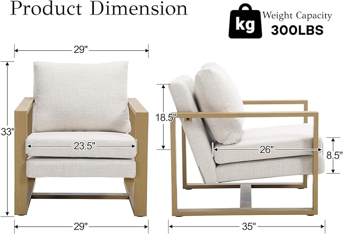 CIMOTA Modern Mid Century Accent Chair Comfy Armchair with 8.5 Thick Cushion &amp Armrests Upholstered Reading Lounge Chair with Natural Wood Frame for Living Room Bedroom Office Beige
