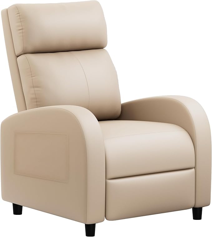 JUMMICO Recliner Chair Adjustable Home Theater Single Recliner Sofa Furniture with Thick Seat Cushion and Backrest Modern Living Room Recliners (Leather Beige)
