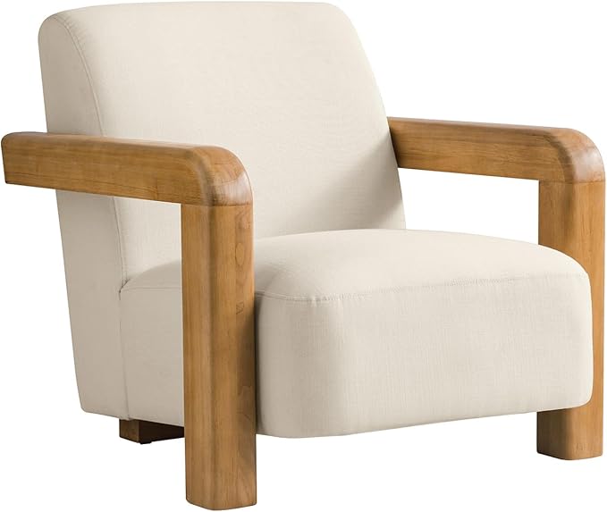 HULALA HOME Boucle Accent Chair Modern Low-Profile Leisure Armchair with Thick Padded Seat Cushion Solid Wood Frame &amp Curved Armrests Ideal for Living Room/Bedroom/Reading Corner(Linen)