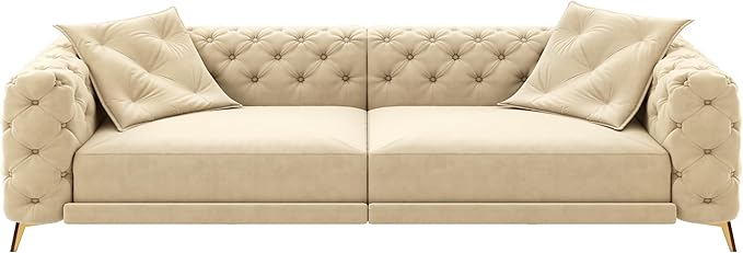 Ball &amp Cast 3-in-1 Convertible Sleeper Sofa with Movable Ottoman97.7 Velvet Pull Out Sofa Bed Modern Button Tufted 4-Seater Sofa Couch with Deep Seat for Living Room ApartmentOfficeApricot