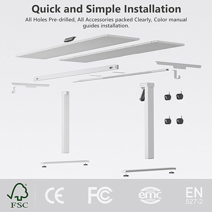 Singel Motor Standing Desk 63 inch White