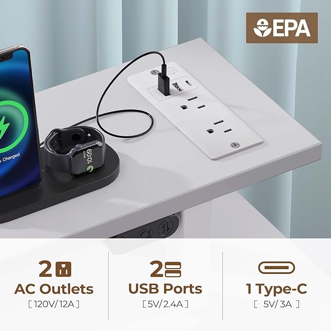 Seventable White Computer Desk with Drawers Gaming Desk with Keyboard Tray Office Desk with LED Lights &amp Power Outlets 47 inch Writing Desk with Monitor Stand for Small Space