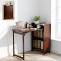 Bamboo Folding Desk with Storage Mid Century Fold Out Table Space Saving Foldable Desk for Small Spaces Multi-Functional Computer Desk for Home Office Bedroom Apartment &amp Dorm