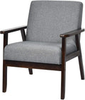 SIMOE Retro Fabric Accent Chair Mid-Century Modern Design Solid Hardwood Made Upholstered Linen Lounge Arm Chair for Living Room 1 Dark Grey