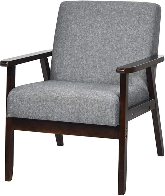 SIMOE Retro Fabric Accent Chair Mid-Century Modern Design Solid Hardwood Made Upholstered Linen Lounge Arm Chair for Living Room 1 Dark Grey
