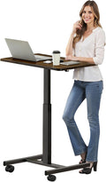 Mobile Small Standing Rolling Desk Adjustable Height Portable Laptop Desk on Wheels Computer Workstation for Home Office with HookRustic Brown