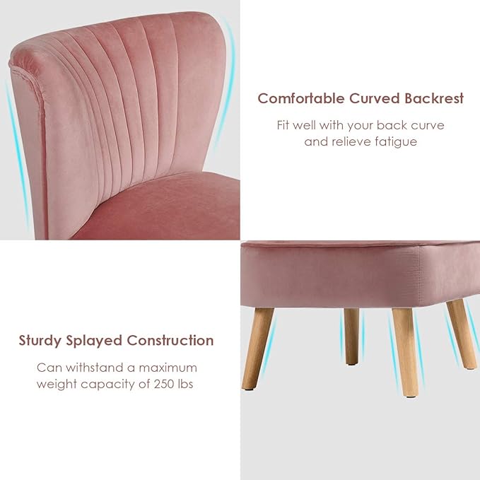 Giantex Set of 2 Velvet Accent Chair Upholstered Modern Sofa Chair w/Wood Legs Thickly Padded Small Armless Wingback Club Chairs for Living Room Bedroom Furniture