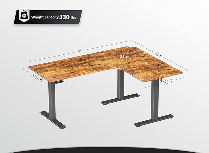 BANTI Triple Motors L-Shaped Electric Standing Desk 63 Inches Adjustable Height Stand Up Desk Sit Stand Home Office Desk with Rustic Brown Top/Black Frame