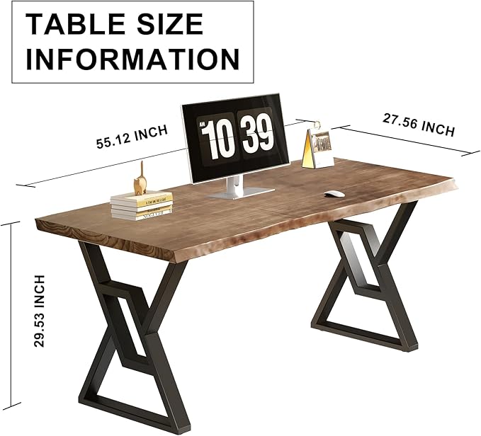 55inch Rustic Brown Solid Wood Computer Desk - Modern Gaming Workbench for Home Office Modern Simple Design Ideal for Study Writing Dining