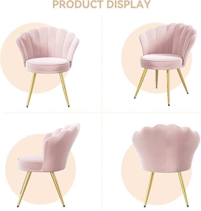 Velvet Accent Chair with Gold Metal Legs Vanity Chair for Makeup Room Upholstered Guest Chair for Living Room for Bedroom Light Pink