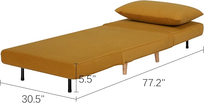 3 in 1 Upholstered Accent Chair Chenille Convertible Sofa Bed with Backrest Solid Wood Legs Convertible Couch Space Saving for Bedroom/Living Room/Home Office Easy Setup - Orange Brown