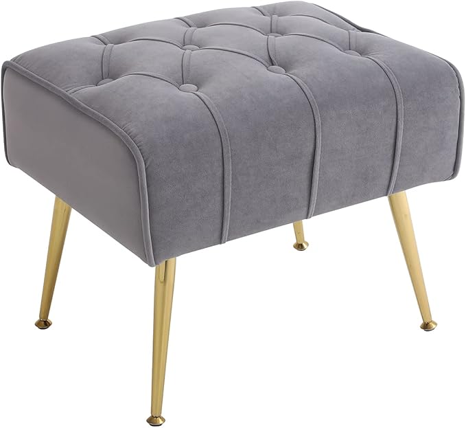 Velvet Accent Chair with Ottoman Comfy Tufted Armchair with Gold Metal Legs Modern Upholstered Wingback Chair with Footrest Set for Living Room Bedroom Lounge Office Grey