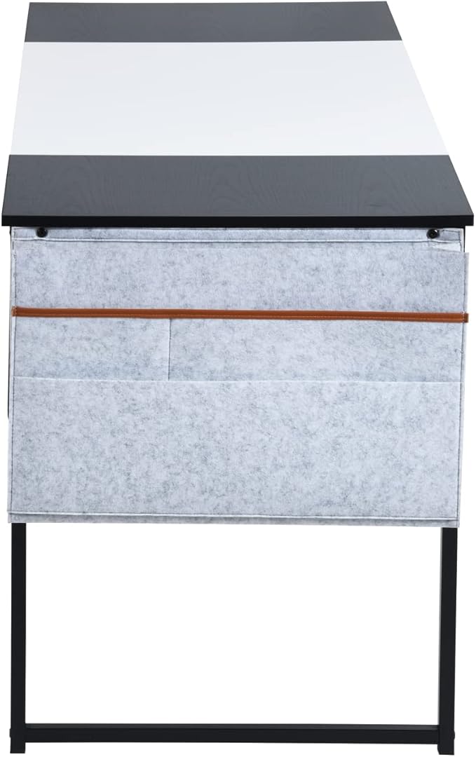 Homy Casa Modern Industrial Computer Desk 55.1 x 23.6 Writing Table White/Black MDF Wood Top Black Steel Frame Simple Assembly Home Office Desk