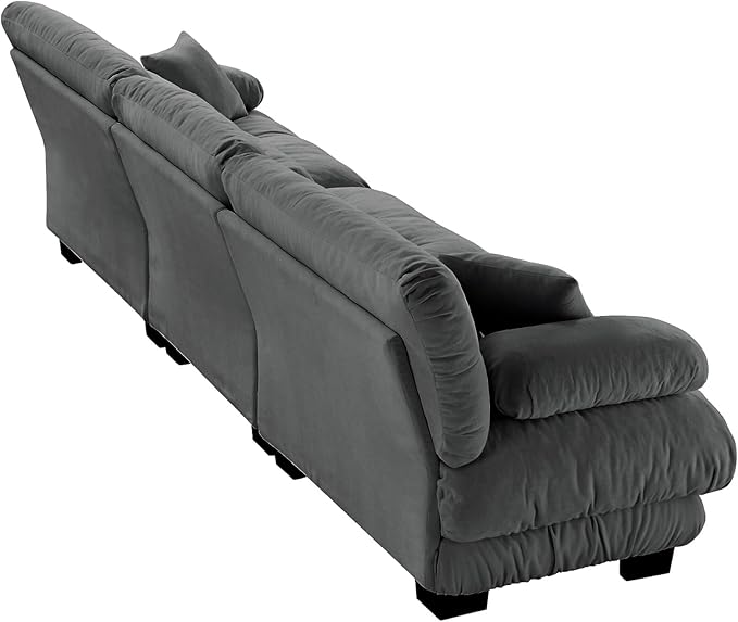 Modular Sectional Sofa Comfy Sofa Cloud Couch 3 Seater Couch for Living Room Modern Oversized Sleeper Deep Seat with 5 Pillows Chenille Gray