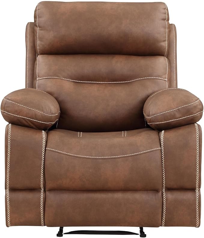 Steve Silver Co Rudger Manual Recliner Living Room Furniture Chair Home Office Home Theater Seating Chestnut Brown Microsuede Cover 37.5 D x 35.5 W x 41.75 H Brown