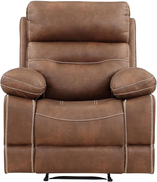 Steve Silver Co Rudger Manual Recliner Living Room Furniture Chair Home Office Home Theater Seating Chestnut Brown Microsuede Cover 37.5 D x 35.5 W x 41.75 H Brown