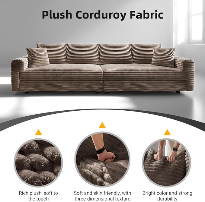 Cloud U Shaped Couch Modular Sectional Sofa 4 Seater Corduroy Cloud Sofa Couch with Ottoman 102.4'' Oversized Chaise Lounge Sleeper Sofas Deep Seat Sectional Couches for Living Room Camel