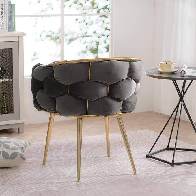 Luxury Modern Simple Leisure Velvet Single Sofa Chair Bedroom Lazy Person Household Dresser Stool Manicure Table Back Chair (Black + Velvet)