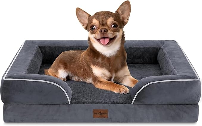 Comfort Expression Orthopedic Dog Bed for Small Dogs 24x16 Inch Waterproof Supportive Egg Crate Foam Small Pet Bed with Removable Bolsters Dog Couch with Washable Cover &amp Non-Slip Bottom Dark G