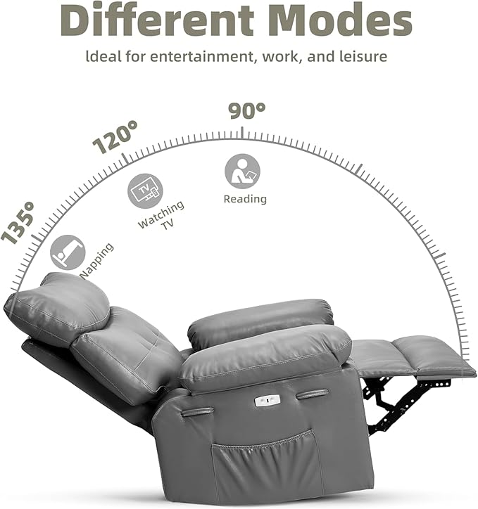Oversized Recliner Chair for Adult150°Recliner Chairs Ergonomic Nursery Chairs Extra Wide Manual ReclinersPU Leather Upholstery Soft Sofa Chair for LivingroomGrey