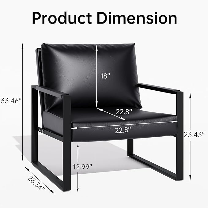 Recaceik Modern Accent Chair Set of 2 Arm Chairs Faux PU Leather Single Large Upholstered Sofa ChairErgonomic Lounge Living Room Chair for Bedroom Waiting Room Office Apartment Small SpaceBlack