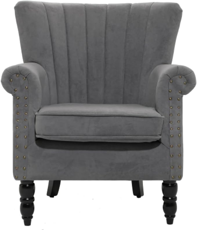 Sweetcrispy Modern Armchair for Living Room Accent Chair Upholstered Arm Chair Linen Fabric Single Sofa Chair with Solid Wood Legs for Small Spaces Apartment Office Bedroom Decor