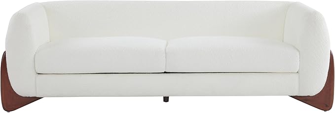 Merax 82 Inch Boucle Sherpa Sofa Chenille Loveseat with Removable Cushions &amp Wood Legs Modern Plush 3-Seater Couch for Living Room Beige
