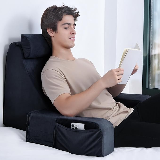 ENITYA Reading Pillow for Sitting in Bed Adult 21 Large Back Pillow for Sitting up Bed Rest Pillows for Reclining/Watching TV/Reading/Gaming/Resting in Couch or Floor Black