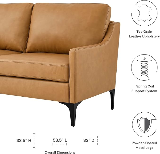 Modway EEI-6020-TAN Corland Leather Loveseat Tan