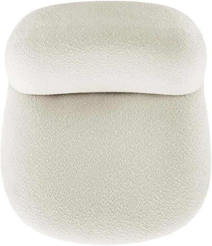 Pemberly Row Modern Boucle Fabric Swivel Accent Chair Ivory and Black Finish 30 H x 31 W x 36 D Foam Padding and Webbed Support Matte Black Iron Base Living Room or Office Seating