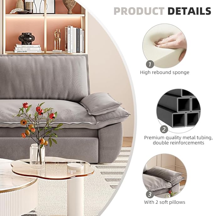 Pull Out Sofa Bed Queen 3 in 1 Convertible Sleeper Sofa Couch with Pullout Bed Comfy Futon Sofa cama moderno Velvet Recliner Loveseat for Living Room Apartment Small Space 73.2 Grey