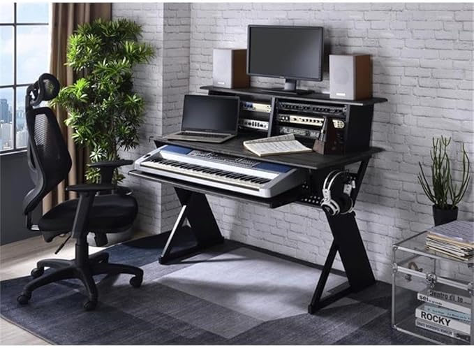 Acme Furniture Rectangular Music Desk Table with Earphone Rack Black