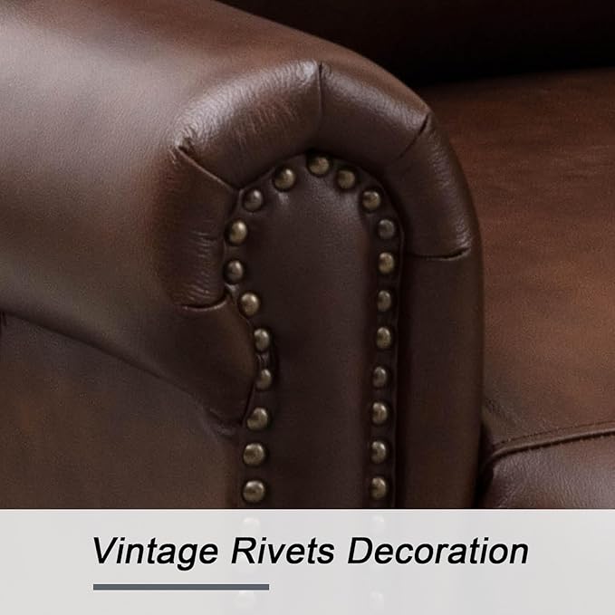 CANMOV Leather Pushback Recliner Chair Classic and Traditional Push Back Recliner Chair with Rivet Decoration for Living Room Adjustable Single Sofa Brown