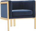 Manhattan Comfort Paramount Velvet Accent Armchair Set of 1 Polished Brass Frame with Geometric Legs Art Deco Chair 1920s Glamour Fully Assembled Living Room Lounge Seat Royal Blue