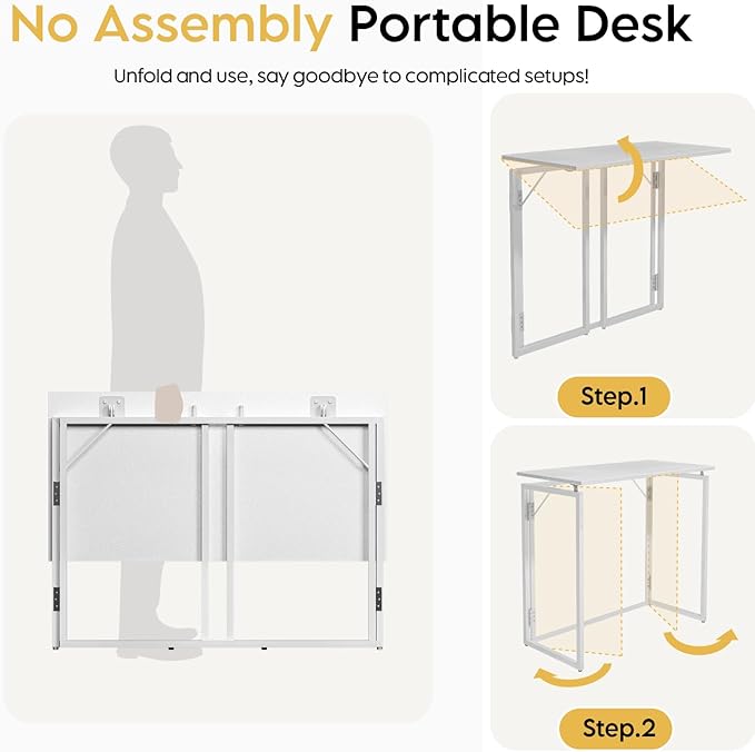 Folding Desk - 31.5 Wood Top Foldable Desk for Small Spaces | No Assembly Required Compact Desk for Home Office Writing and Study
