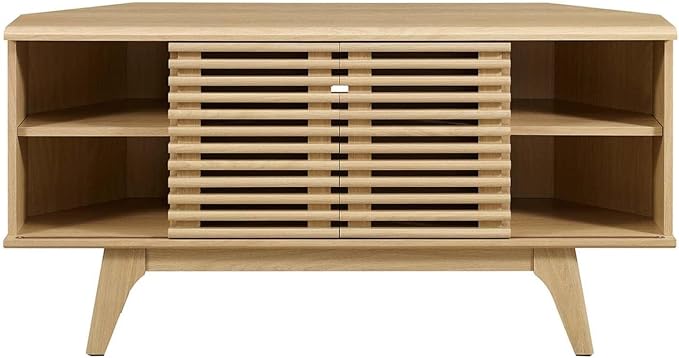 Modway Render Mid-Century Modern Low Profile 46 Corner Media TV Stand in Oak 15 x 46 x 23