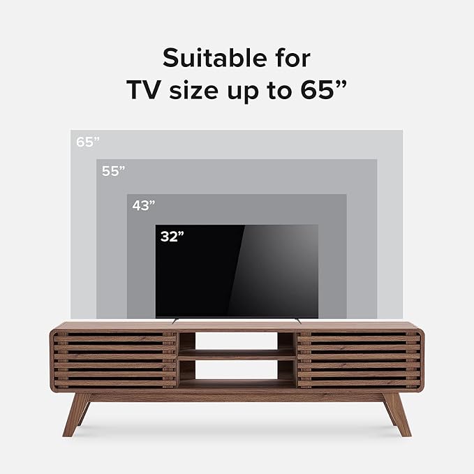mopio Ensley 59 TV Stand with Slatted Door Mid Century Modern Entertainment Center for 55/60/65 inch TV Farmhouse Media Console with Storage Adjustable Shelves Round Edges Living Room (Walnut)