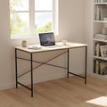 Modern Computer Desk with Light Wood Top 47.2 x 23.6 Writing Table Black Metal Frame with Cross Brace Minimalist Home Office Desk for Study or Workstation or Entryway