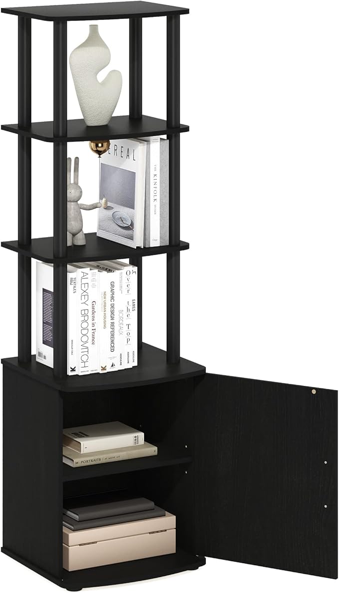 Furinno Turn-N-Tube Tall TV Entertainment Side Table Display Rack with Storage Cabinet 3-Tier Blackwood/Black